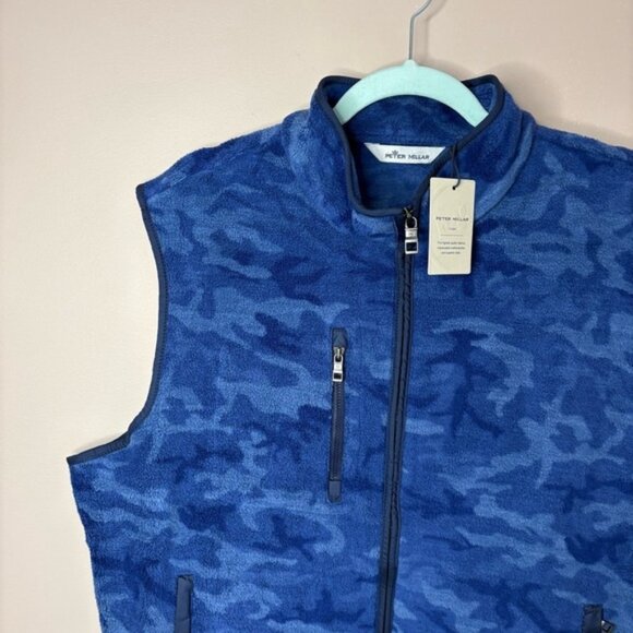 Peter Millar Crown Micro Shearling Fleece Vest Atlantic Blue camo print L NWT - Picture 3 of 7